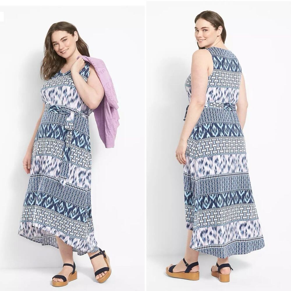 Lane Bryant Womens Plus Size Midi Dress 18/20 Belted High-Low Boho Stretch - Picture 1 of 13